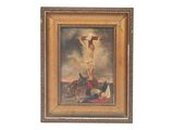 an image of a painting of jesus on the cross on a white background