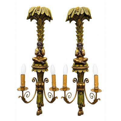 pair of antique brass wall sconces with leaves and candles