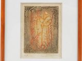 une image représentant un tableau encadré représentant un chat, dans un cadre en bois