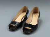 chanel black leather peep toe pumps