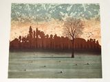a picture of a painting of a tree in the middle of a field