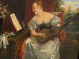 painting of a woman playing a lute and a man playing a guitar
