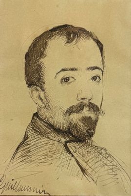 an old drawing of a man with a beard and mustache