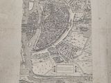 an old map of a city with a river running through it