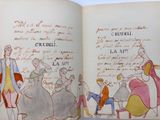 an open book with a drawing of people on it