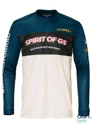 the shirt is white and blue with a black and pink design