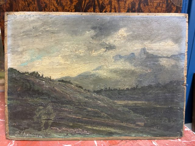 Pierre CHARTIER « Paysage de Montagne ». Huile sur panneau. Signé...