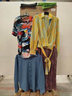 two shirts and a skirt on display in a store
