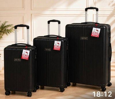trois bagages posés sur un parquet, à côté d'une plante