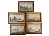 four framed pictures of a farm scene with a windmill and farm buildings