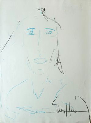 Victor HASCH (1945-2012) - Portrait bleu, 1998, Dessin origi…