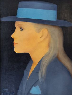 Portrait d'une femme au chapeau bleu, par [auteur]