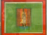 painting of a woman in a yellow dress in a red frame