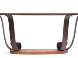 une console en métal et en bois équipée de roulettes