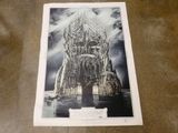 an old black and white photo of a castle in the middle of a lake