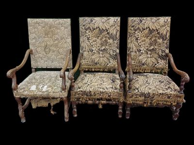 three antique chairs with floral upholstered upholstered upholstered upholstered upholstered upholstered upholstered upholstered upholstered