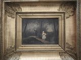 a picture of a painting of a man and a woman in a park