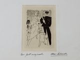a black and white drawing of a man in uniform and a woman in a dress