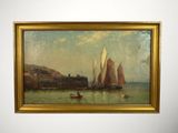 a picture of a painting of boats in the water