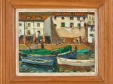 une image d'une peinture de bateaux amarrés dans un port