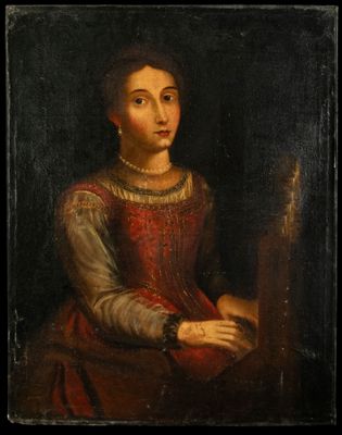 un tableau représentant une femme en robe rouge