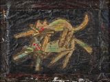 une peinture sur le mur d'un immeuble représentant un chien