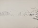 une image représentant un dessin de paysage avec des montagnes en arrière-plan