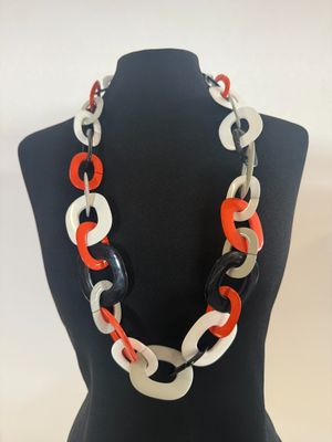 HERMES. Important collier sautoir style vintage à anneaux ov…