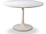 une image représentant une table blanche avec un piètement rond et un plateau blanc