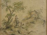 une image représentant un tableau où l'on voit un homme à cheval sur une colline