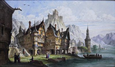 une peinture sur le mur d'un immeuble, avec un bateau devant