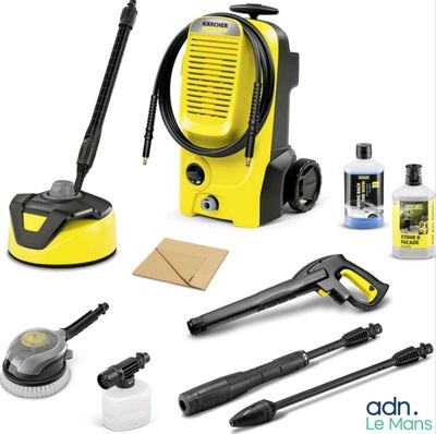 a group of different cleaning supplies including a pressurer, cleaning brush, and other cleaning supplies