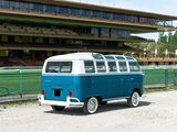 a blue and white van parked in front of a building