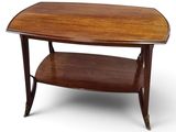 a wooden table with a shelf on top of it