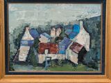an image of a painting of a group of people sitting on a bench
