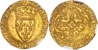 a gold coin with a shield on the front and a shield on the back