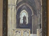 a painting on the wall of a church with a statue