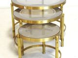 three tiered glass and brass coffee table with glass top