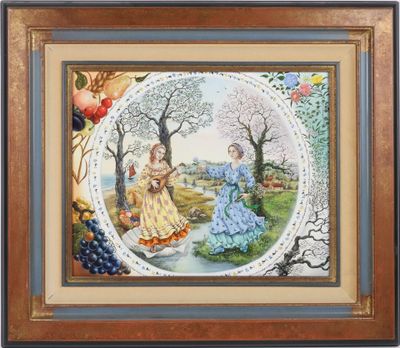 an image of a painting of a woman and a child in a garden