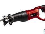 a red cord saw with a black handle on a white background