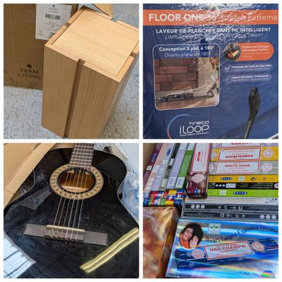 de nombreuses photos d'une guitare dans une boîte et d'une guitare dans une boîte