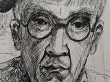 drawing of a man with glasses and a hat on his head