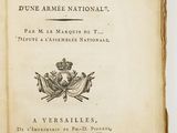 an old book with a black and white image of a coat of arms