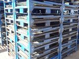 several pallets are stacked on top of each other in a warehouse