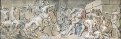 une peinture représentant un groupe de personnes à cheval