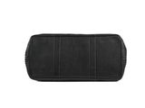 a black leather toilet bag on a white background