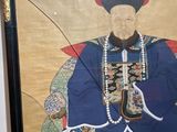 painting of a man in a blue robe and hat holding an umbrella