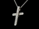 a close up of a necklace with a cross on it