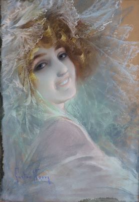 Gaston NOURY (1865-1936) Jeune femme à la voilette Pastel su…