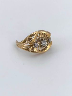 Bague ancienne en or jaune 750 °/°°° (18K) à panier ajouré s… - Photo 1